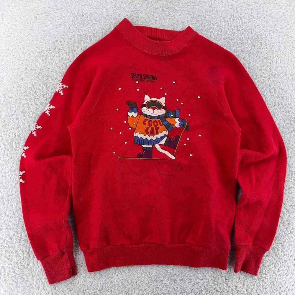 vtg 90s COOL CAT SEVEN SPRINGS SKI RESORT CREWNECK SWEATSHIRT XXS‎ pennsylvania